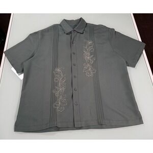 Caribbean Brand Men's XL Hawaiian Shirt Sage Green Floral Embroidery Button up